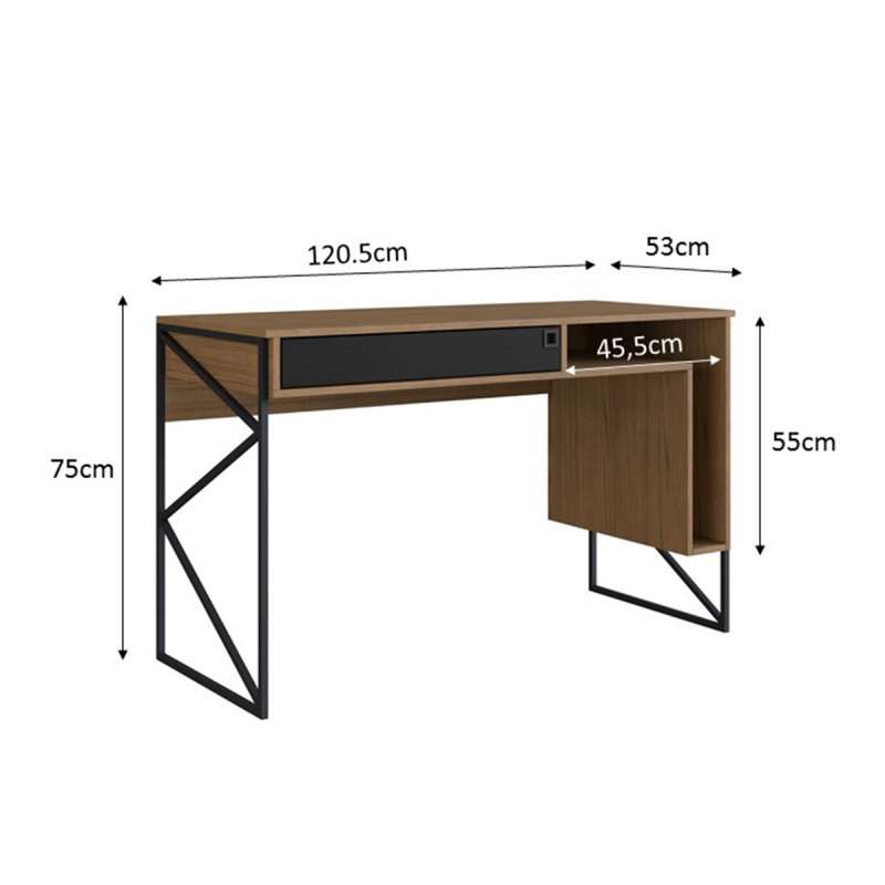 Escrivaninha Industrial com Nicho Lisboa Marrom Zaile emobilia - Frassino Almendra Marrom