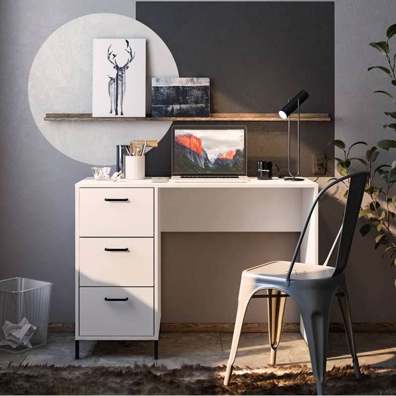 Mesa com 3 gavetas Santa Mônica Branca Politorno - Branco