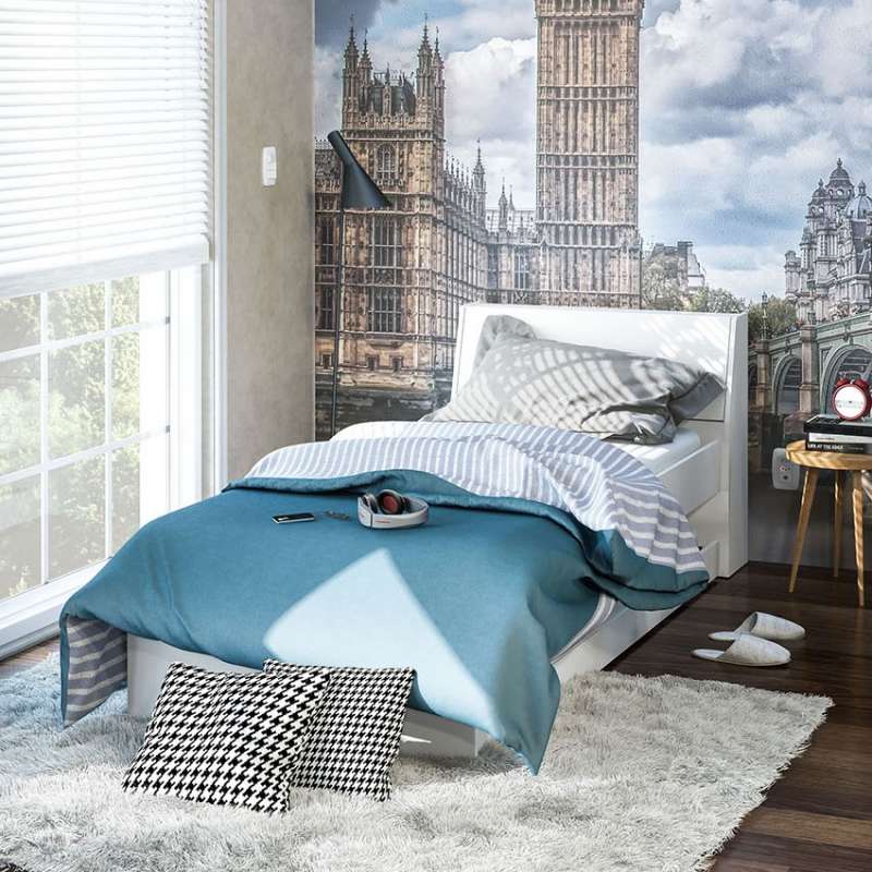Cama com Baú e Auxiliar Caibi Branca Politorno - Branco