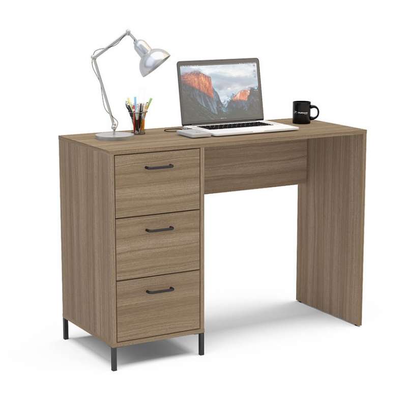 Mesa com 3 gavetas Santa Mônica Castanho Politorno - Castanho