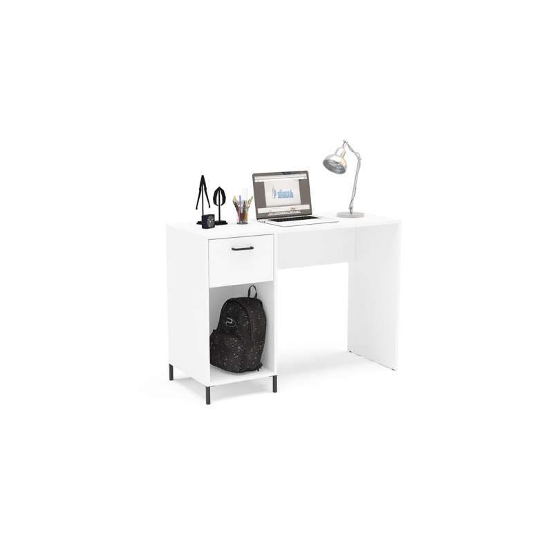 Mesa de escritório com 1 nicho e 1 gaveta Santa Mônica Branco Politorno - Branco