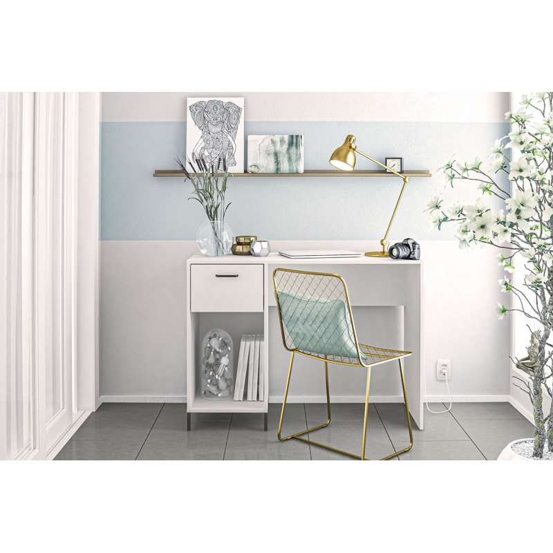 Mesa de escritório com 1 nicho e 1 gaveta Santa Mônica Branco Politorno - Branco