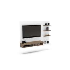 Painel de TV com Estante Fraiburgo Branco/Castanho Politorno - Branco - Castanho