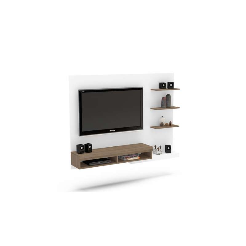 Painel de TV com Estante Fraiburgo Branco/Castanho Politorno - Branco - Castanho