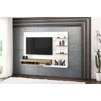 Painel de TV com Estante Fraiburgo Branco/Castanho Politorno Painel de TV com Estante Fraiburgo Branco/Castanho Politorno