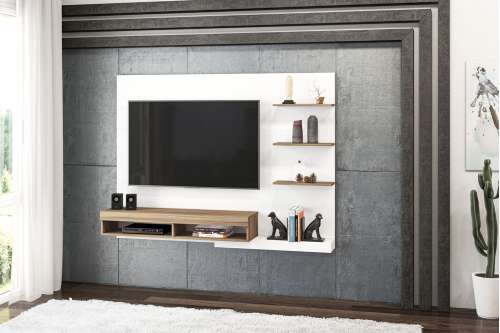 Painel de TV com Estante Fraiburgo Branco/Castanho Politorno