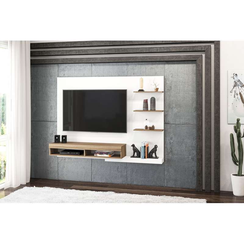 Painel de TV com Estante Fraiburgo Branco/Castanho Politorno - Branco - Castanho