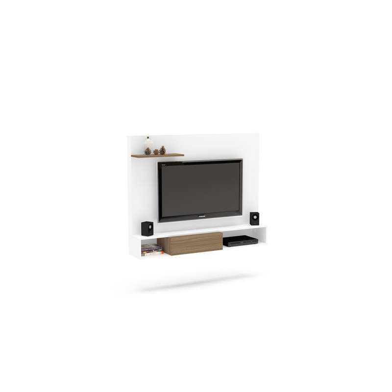 Painel de TV com Rack Andradina Branco e Castanho Politorno - Branco - Castanho