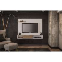 Painel de TV com Rack Andradina Branco e Castanho Politorno Painel de TV com Rack Andradina Branco e Castanho Politorno