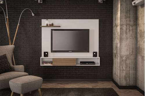 Painel de TV com Rack Andradina Branco e Castanho Politorno
