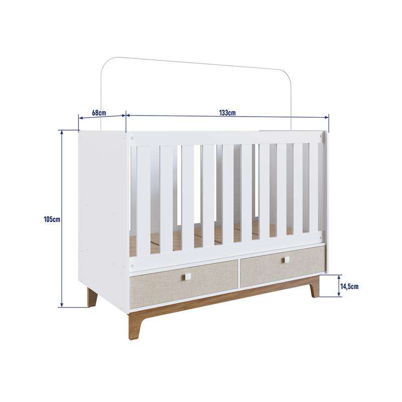 Berço Retrô com 2 Gavetas BY110 Branco e Nude Completa Móveis - Branco-Nude