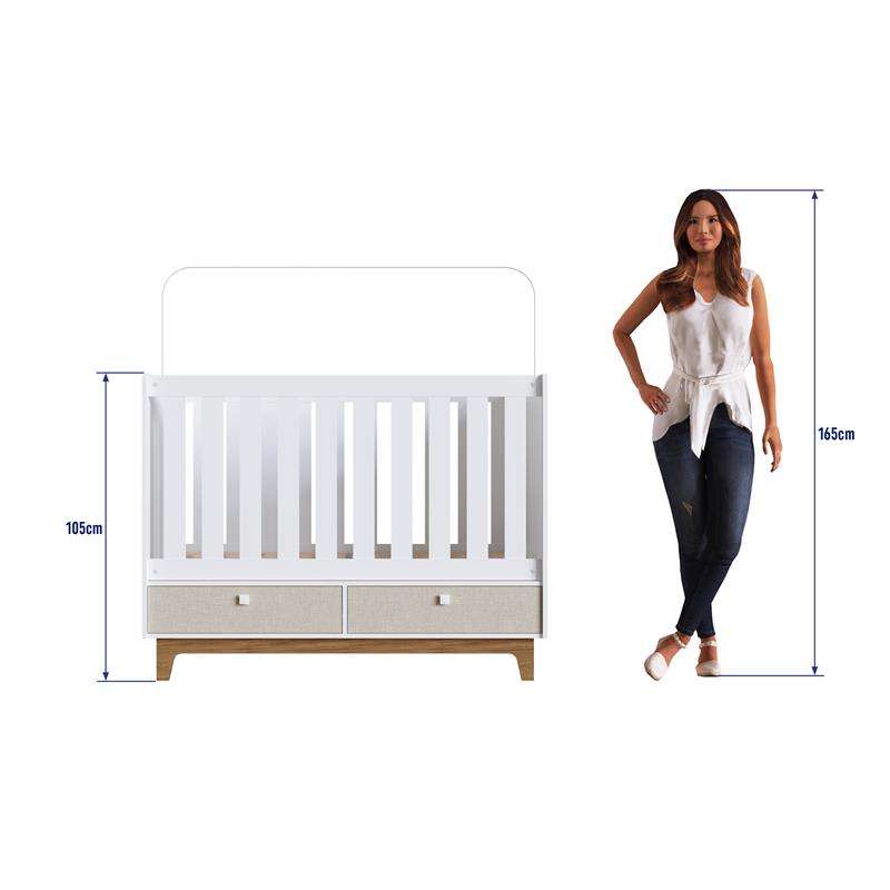 Berço Retrô com 2 Gavetas BY110 Branco e Nude Completa Móveis - Branco-Nude