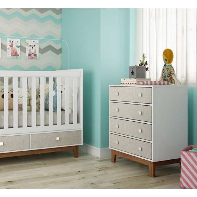 Cômoda Retrô 4 Gavetas BY120 Branco e Nude Completa Móveis - Branco-Nude