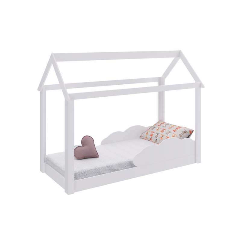 Cama Casinha Montessoriana Infantil Branca com Nuvem - Branco