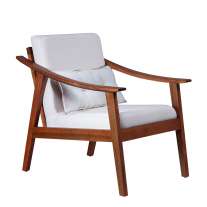 Poltrona Decorativa em Madeira e Linho Branco Cercatto