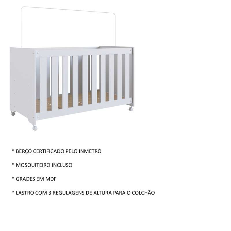 Berço Branco com Rodízios Aconchego Completa Móveis - Branco