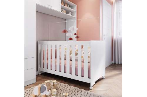 Berço Branco com Rodízios Aconchego Completa Móveis