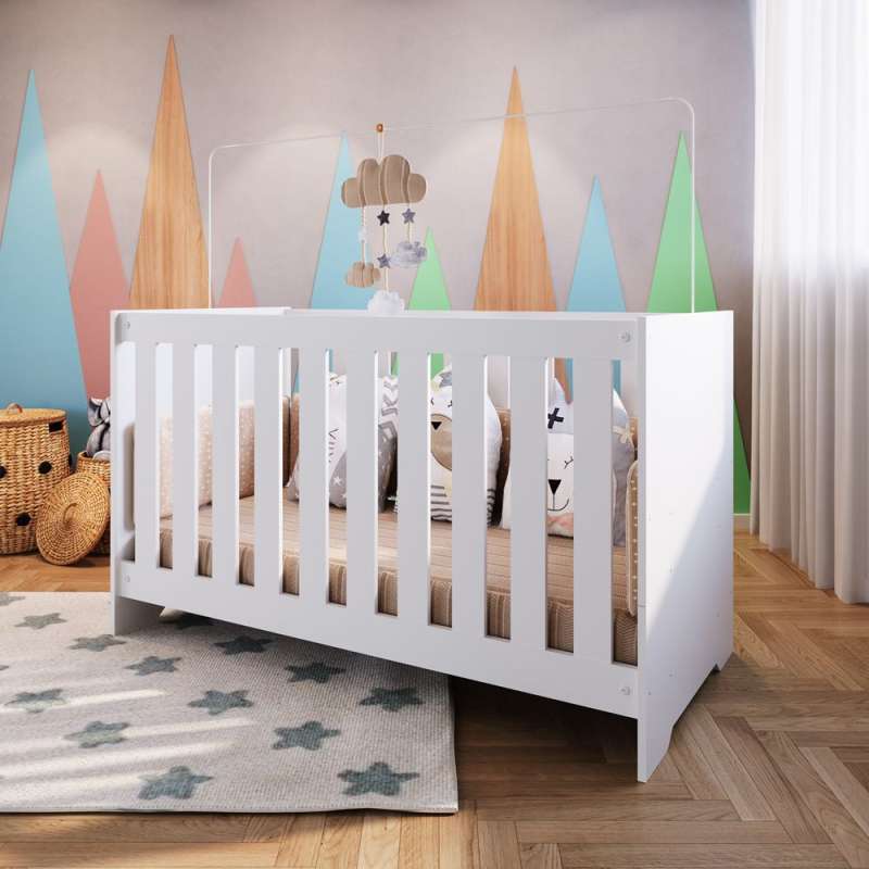 Quarto Infantil com 2 Berços e Cômoda Brancos Aconchego Completa Móveis  - Branco 