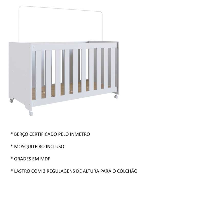Quarto Infantil com 2 Berços e Cômoda Brancos Aconchego Completa Móveis  - Branco 