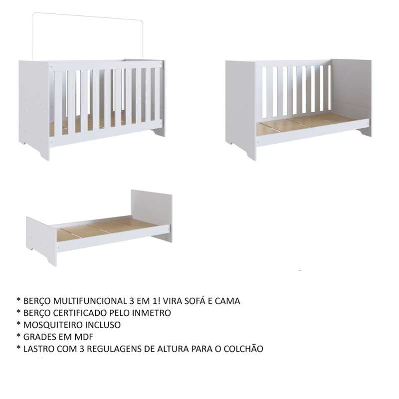 Berço Americano 3 em 1 Branco Aconchego Completa Móveis - Branco