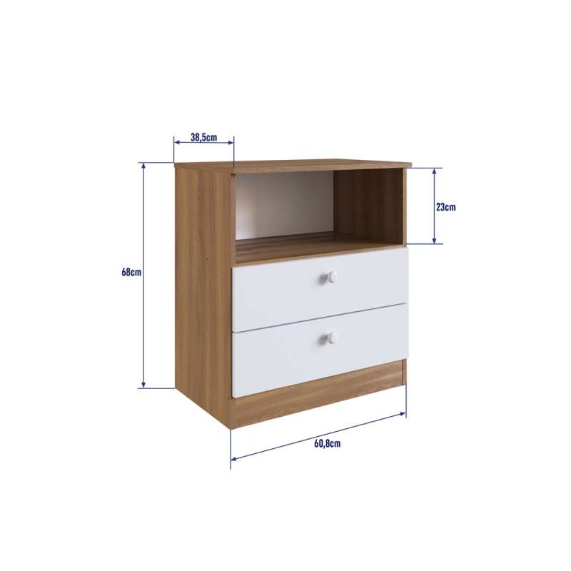 Cômoda Infantil 2 Gavetas com Nicho Aconchego Marrom e Branco Completa Móveis - Nogal Manchester com Branco
