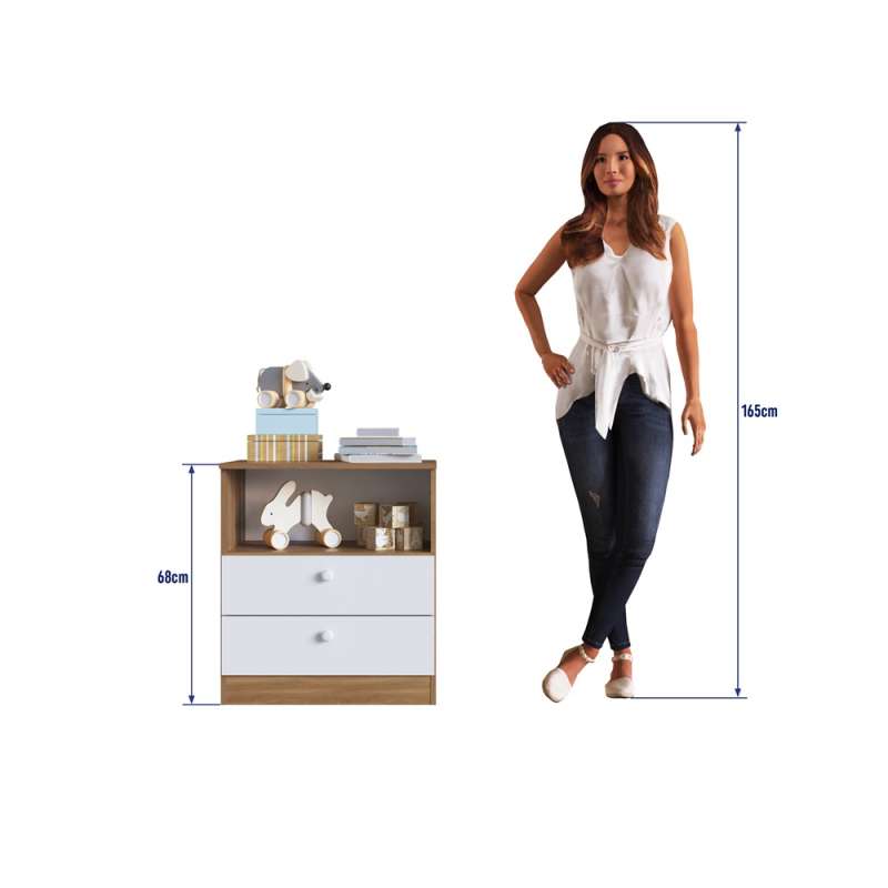 Cômoda Infantil 2 Gavetas com Nicho Aconchego Marrom e Branco Completa Móveis - Nogal Manchester com Branco