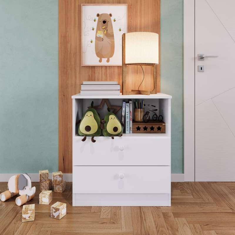 Cômoda Branca 2 Gavetas com Nicho Aconchego Completa Móveis - Branco