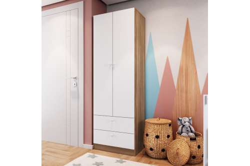 Guarda Roupas Infantil Pequeno Marrom com Branco Aconchego Completa Móveis