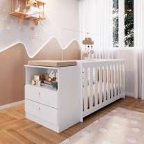 Quarto Infantil Branco Berço e Cômoda Aconchego  Quarto Infantil Branco Berço e Cômoda Aconchego