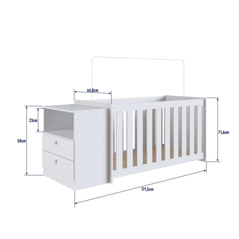  Quarto Infantil com Berço Colchão e Cômoda Branca Aconchego Completa Móveis - Branco