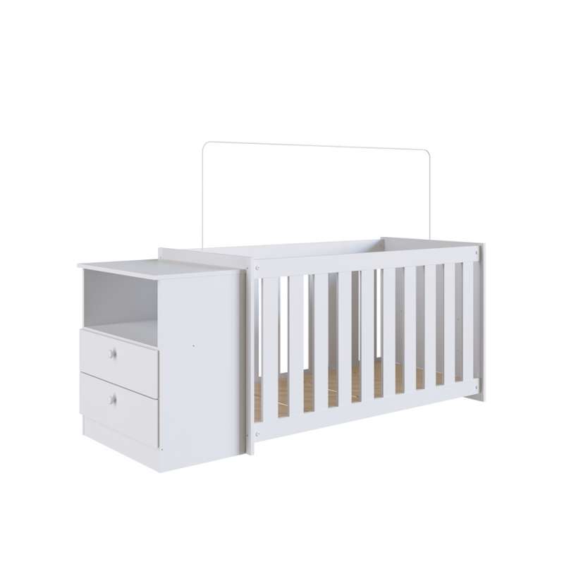  Quarto Infantil com Berço Colchão e Cômoda Branca Aconchego Completa Móveis - Branco