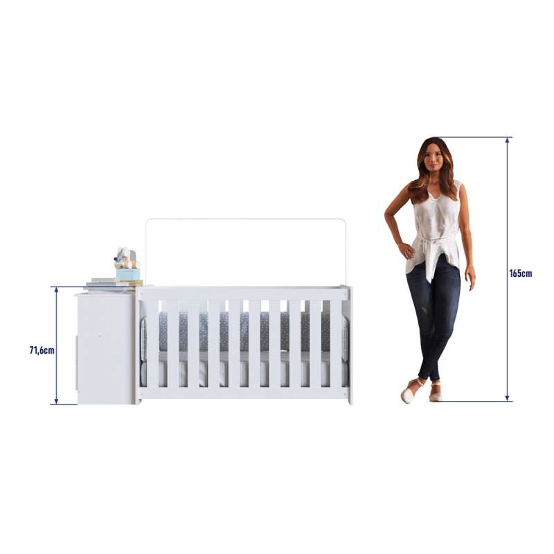  Quarto Infantil com Berço Colchão e Cômoda Branca Aconchego Completa Móveis - Branco
