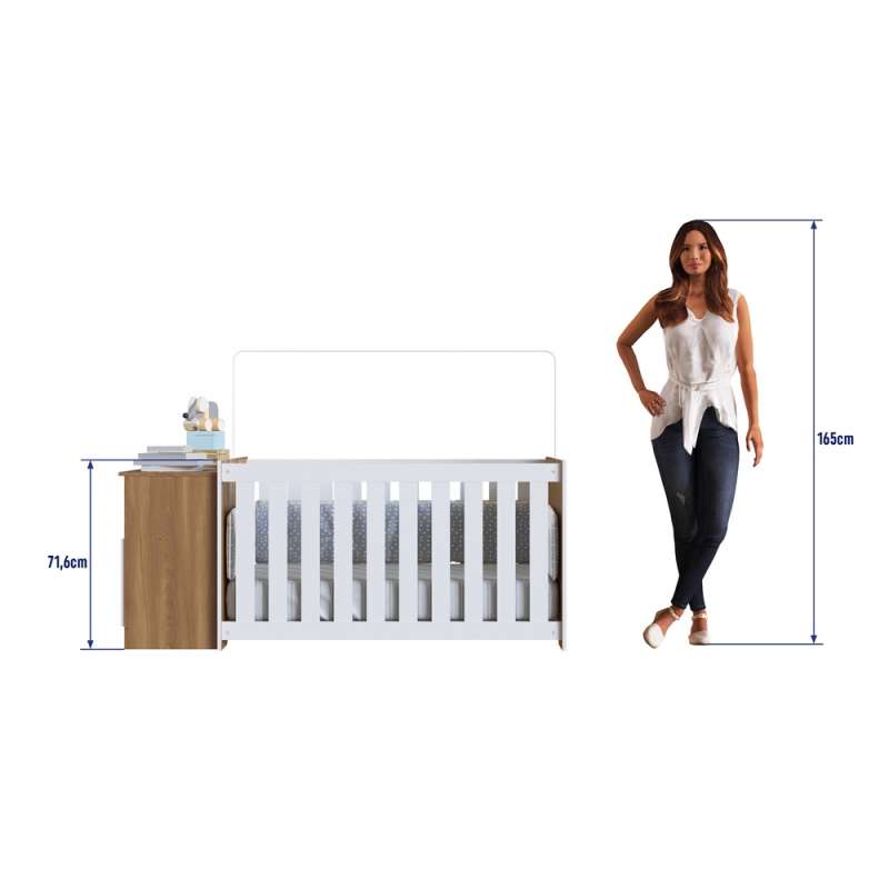 Quarto Infantil com Berço Colchão e Cômoda Marrom e Branca Aconchego Completa Móveis - Nogal Manchester e Branco