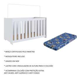 Quarto Infantil com Berço Colchão e Guarda Roupa Branco Aconchego Completa Móveis - Branco