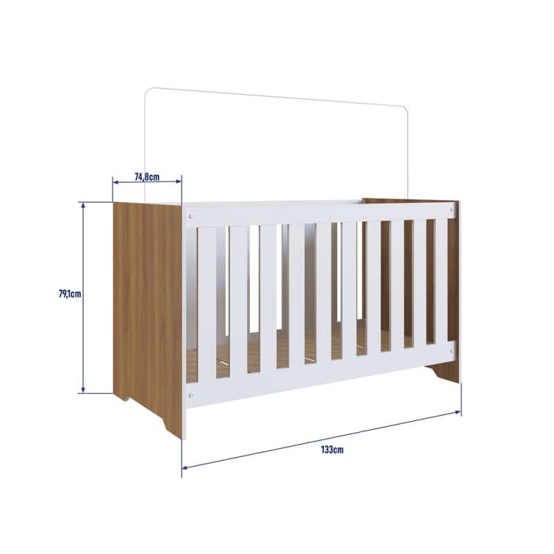 Quarto Infantil com Berço Americano 3 em 1 Colchão e Guarda Roupa Marrom e Branco Aconchego Completa Móveis - Nogal Manchester e Branco