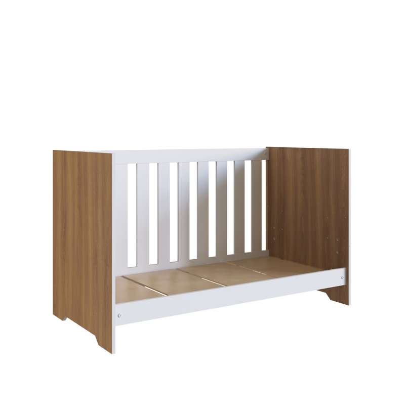 Quarto Infantil com Berço Americano 3 em 1 Colchão e Guarda Roupa Marrom e Branco Aconchego Completa Móveis - Nogal Manchester e Branco