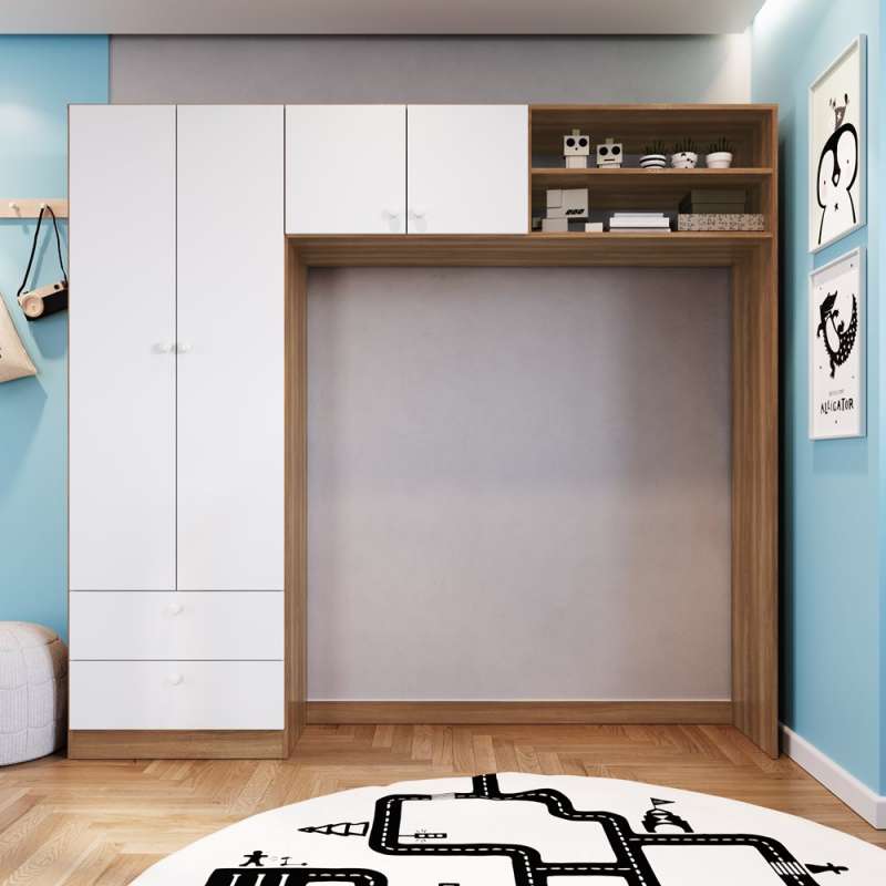 Quarto Infantil com Berço Americano 3 em 1 Colchão e Guarda Roupa Marrom e Branco Aconchego Completa Móveis - Nogal Manchester e Branco