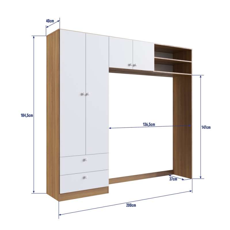 Quarto Infantil com Berço Americano 3 em 1 Colchão e Guarda Roupa Marrom e Branco Aconchego Completa Móveis - Nogal Manchester e Branco