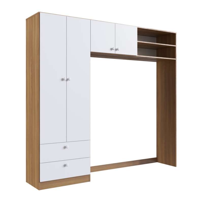 Quarto Infantil com Berço Americano 3 em 1 Colchão e Guarda Roupa Marrom e Branco Aconchego Completa Móveis - Nogal Manchester e Branco