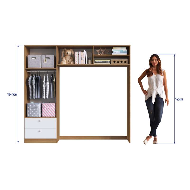 Quarto Infantil com Berço Americano 3 em 1 Colchão e Guarda Roupa Marrom e Branco Aconchego Completa Móveis - Nogal Manchester e Branco