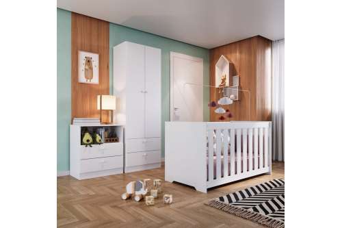 Quarto Infantil Completo Aconchego LA033 Branco Completa Móveis