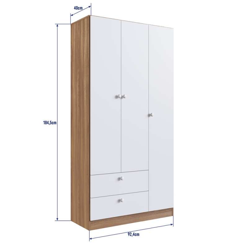 Guarda Roupas Infantil 3 Portas Marrom com Branco Aconchego Completa Móveis - Nogal Manchester com Branco 