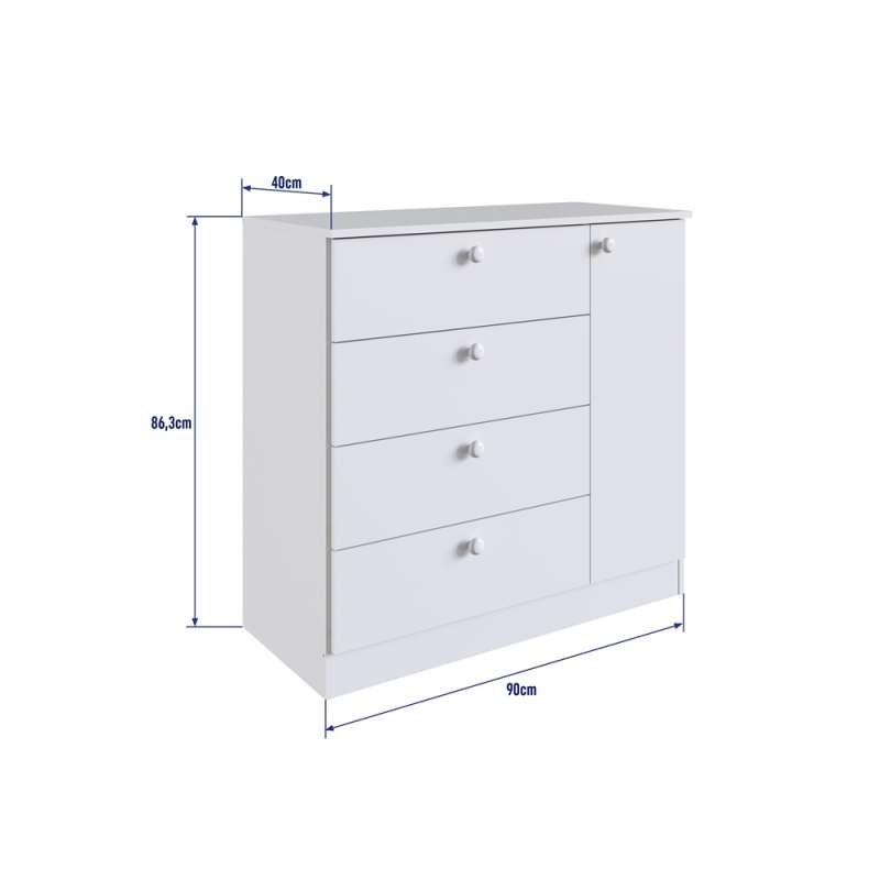 Cômoda 4 Gavetas e 1 Porta Branca Aconchego Completa Móveis	 - Branco