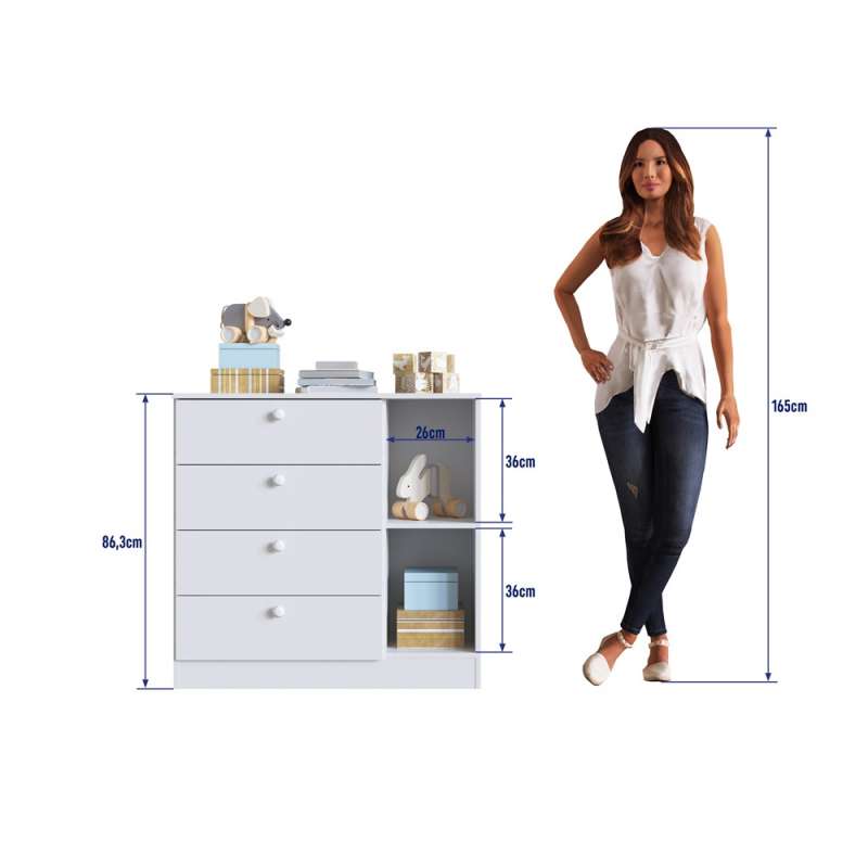 Cômoda 4 Gavetas e 1 Porta Branca Aconchego Completa Móveis	 - Branco