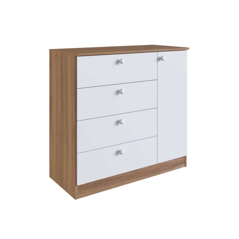 Quarto Infantil com Berço, Cômoda e Roupeiro Marrom e Branco Aconchego Completa Móveis - Nogal Manchester e Branco