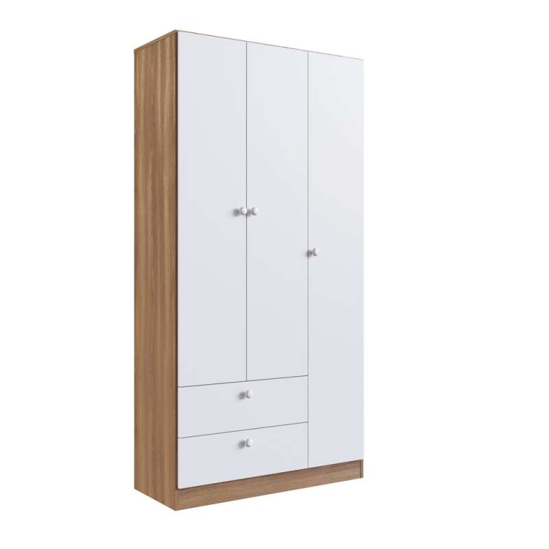 Quarto Infantil com Berço, Cômoda e Roupeiro Marrom e Branco Aconchego Completa Móveis - Nogal Manchester e Branco