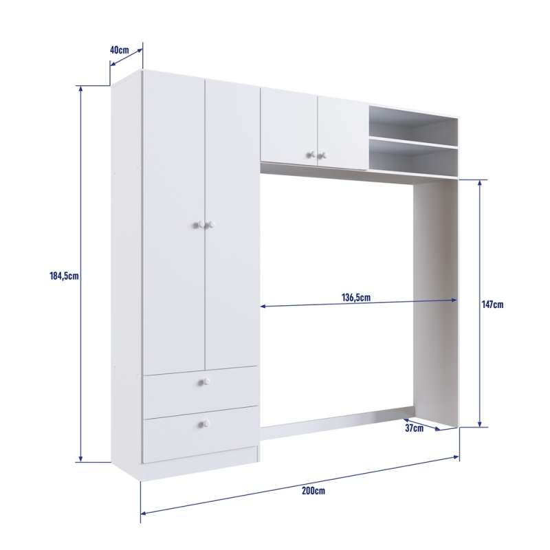 Quarto Infantil com Berço 3 em 1, Cômoda e Roupeiro 3P Branco Aconchego Completa Móveis - Branco