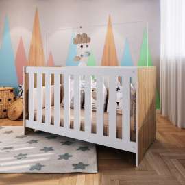Quarto Infantil com Berço 3 em 1, Cômoda e Roupeiro 3P Marrom e Branco Aconchego Completa Móveis - Nogal Manchester e Branco