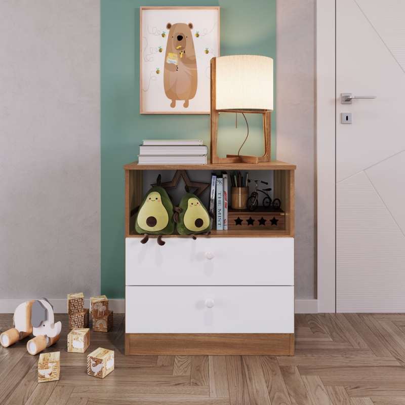 Quarto Infantil com Berço 3 em 1, Cômoda e Roupeiro 3P Marrom e Branco Aconchego Completa Móveis - Nogal Manchester e Branco
