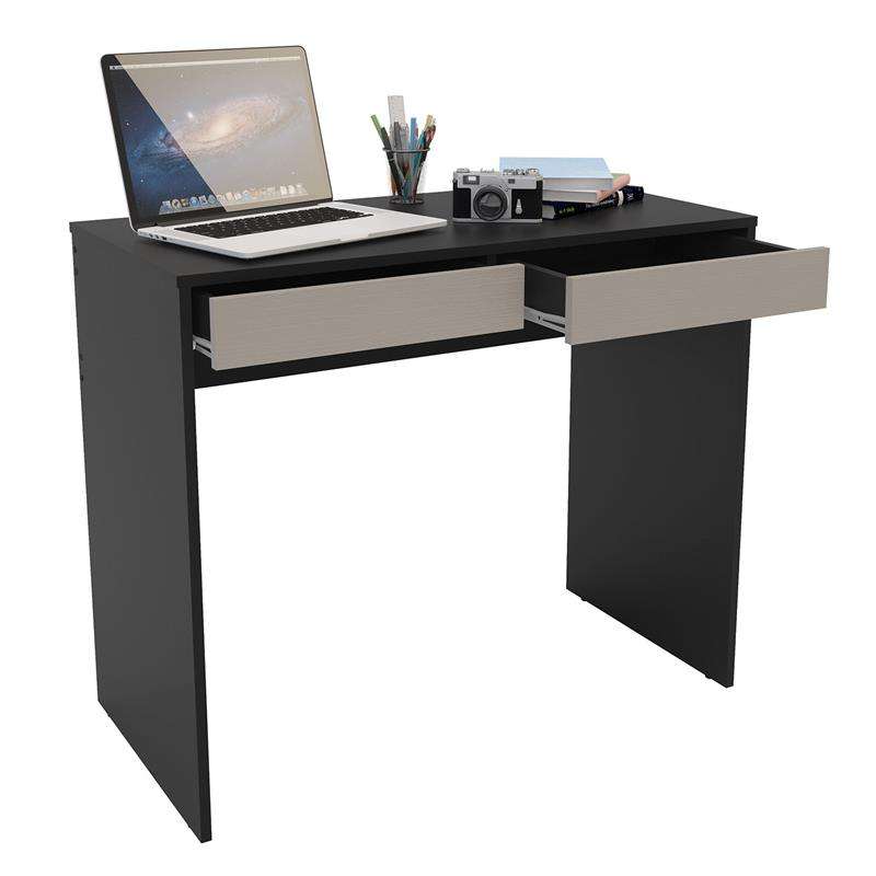 Mesa de escritório Tijuca 90cm 2 gavetas Preto/Cinza - Preto/Cinza